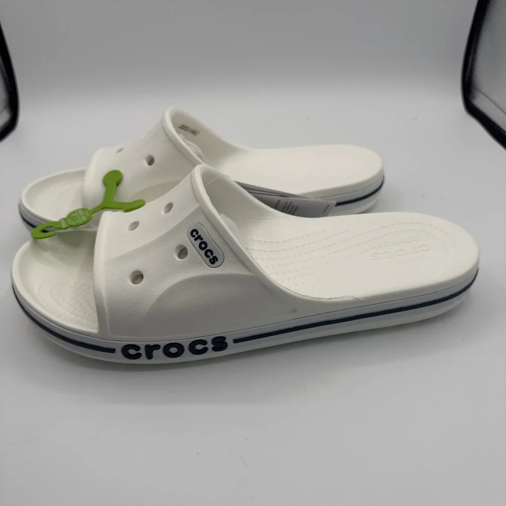 CROCS 205392-126 Unisex-Adults Bayaband Slides in White/Navy - M 8 / W‎ 10
